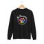 Black long sleeve cat rescue shirt with a colorful paw print graphic and text 'Be Pawsome Adopt Foster Rescue'.