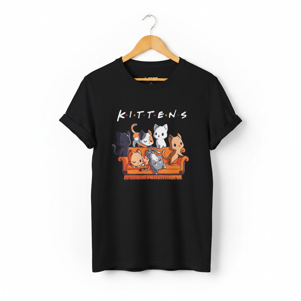 Black t-shirt with kittens graphic and text "KITTENS"