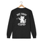 A black long-sleeve t-shirt featuring a white graphic print of a cat holding a small arrow, with the text 'NOT TODAY CUPID' arched above and below the illustration.
