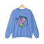 Carolina blue crewneck sweatshirt featuring a colorful paw print for cat rescue advocates with text 'Be Pawsome Adopt Foster Rescue'.