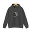 A dark heather hoodie hanging on a wooden hanger against a white background, with the text 'The F*ck You Lookin’ At?'.