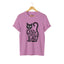 Heather radiant orchid t-shirt with black cat graphic and 'Crazy Cat Lady' text for cat lovers.