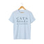 Light blue t-shirt with 'CATS books & COFFEE' text for cat lovers