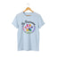 Light blue rescue t-shirt featuring a rainbow paw print graphic with text 'Be Pawsome Adopt Foster Rescue'.