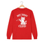 A red long-sleeve t-shirt featuring a white graphic print of a cat holding a small arrow, with the text 'NOT TODAY CUPID' arched above and below the illustration.