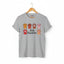 Sport grey Stay Pawsitive t-shirt with colorful cat paws illustration for cat lovers.