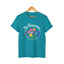 Tropical blue cat rescue t-shirt featuring a rainbow paw print graphic with text 'Be Pawsome Adopt Foster Rescue'.