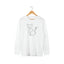White sweatshirt with a black cat design .